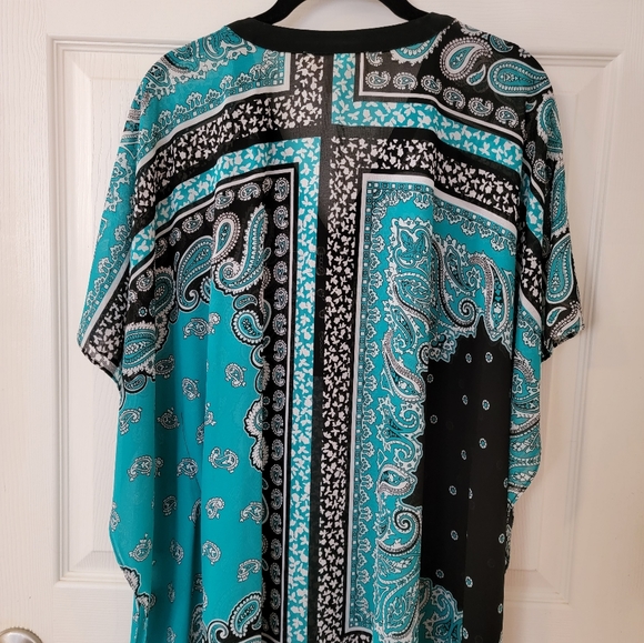 Aqua and Black Michael Kors Poncho Blouse - Picture 5 of 6